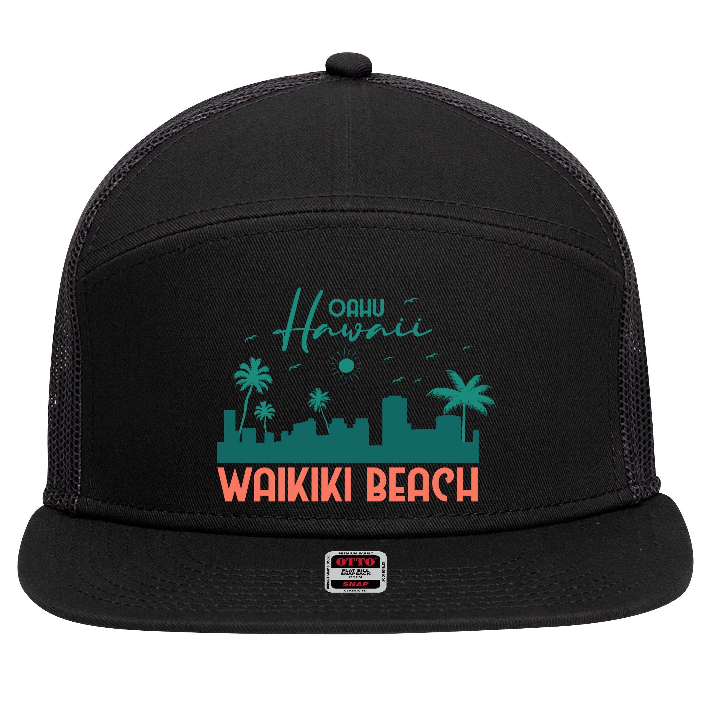 Waikiki Beach 7 Panel Mesh Trucker Snapback Hat