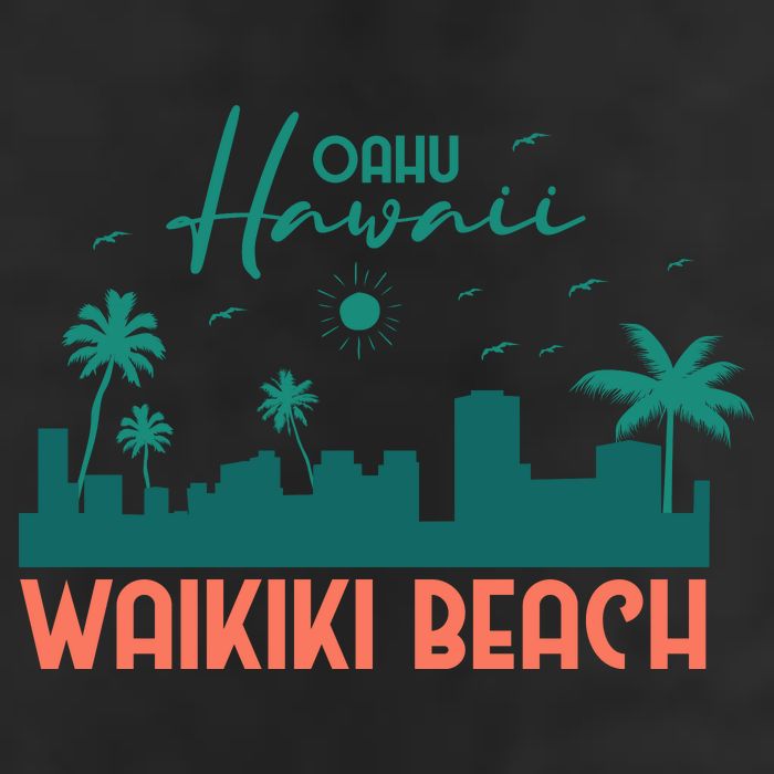 Waikiki Beach 7 Panel Mesh Trucker Snapback Hat