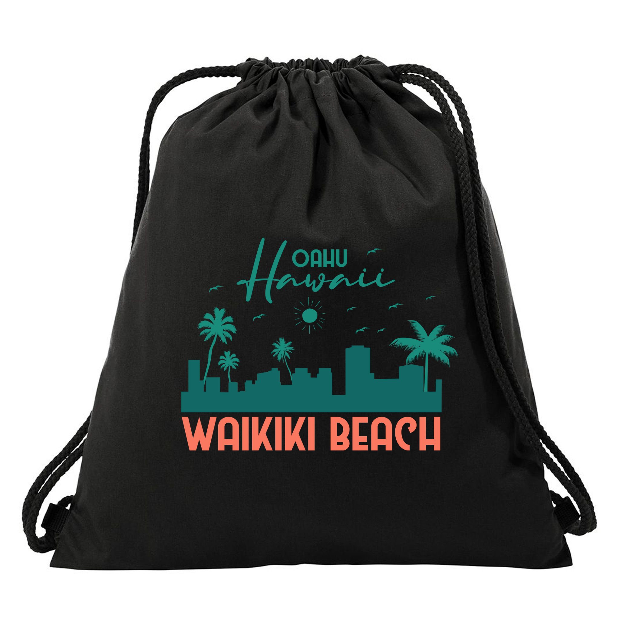 Waikiki Beach Drawstring Bag