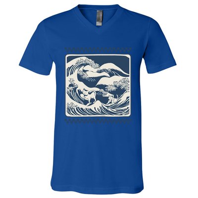 Wave Blue With Cats Less Cat Ladies For Harris Funny Cute Gift V-Neck T-Shirt