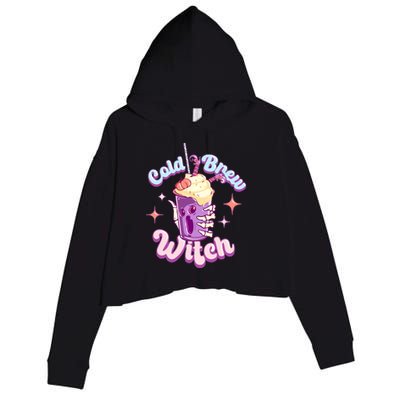 Witch Brew Witchy Skeleton Hand And Halloween Latte Gift Crop Fleece Hoodie