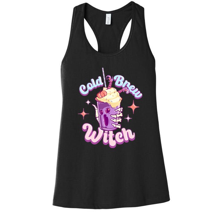 Witch Brew Witchy Skeleton Hand And Halloween Latte Gift Women's Racerback Tank