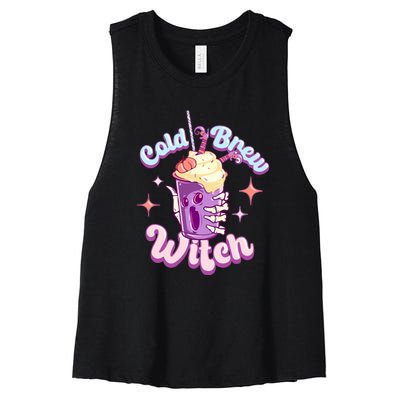 Witch Brew Witchy Skeleton Hand And Halloween Latte Gift Women's Racerback Cropped Tank