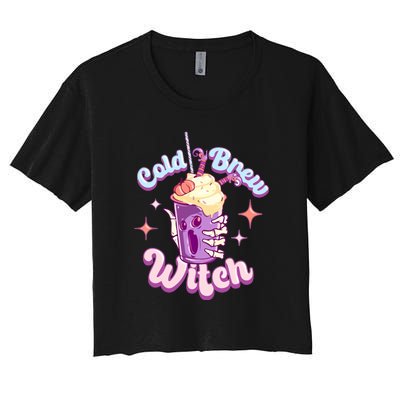 Witch Brew Witchy Skeleton Hand And Halloween Latte Gift Women's Crop Top Tee