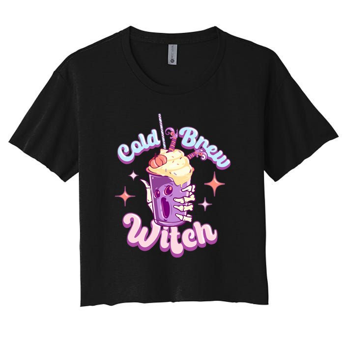 Witch Brew Witchy Skeleton Hand And Halloween Latte Gift Women's Crop Top Tee