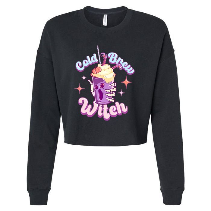 Witch Brew Witchy Skeleton Hand And Halloween Latte Gift Cropped Pullover Crew