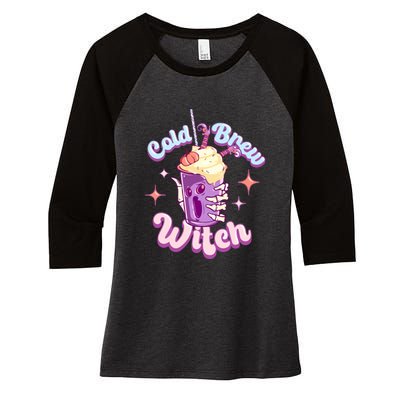 Witch Brew Witchy Skeleton Hand And Halloween Latte Gift Women's Tri-Blend 3/4-Sleeve Raglan Shirt