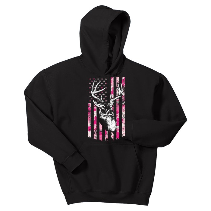 Whitetail Buck Women Deer Hunting Pink Camo American Flag Kids Hoodie