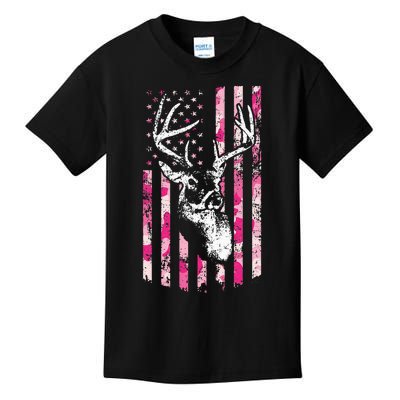 Whitetail Buck Women Deer Hunting Pink Camo American Flag Kids T-Shirt