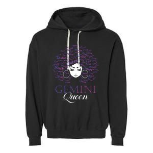 Womens Black Womens Afro Hair Gemini Queen Birthday Gift Garment-Dyed Fleece Hoodie