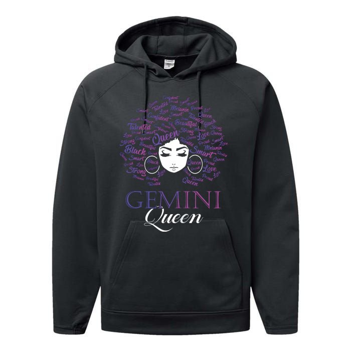 Womens Black Womens Afro Hair Gemini Queen Birthday Gift Performance Fleece Hoodie