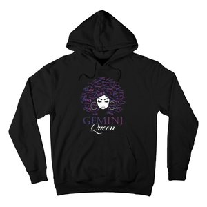 Womens Black Womens Afro Hair Gemini Queen Birthday Gift Hoodie