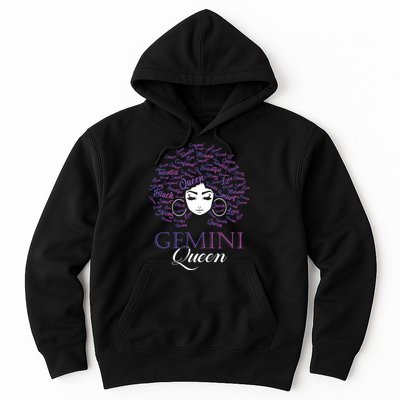 Womens Black Womens Afro Hair Gemini Queen Birthday Gift Hoodie