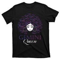 Womens Black Womens Afro Hair Gemini Queen Birthday Gift T-Shirt