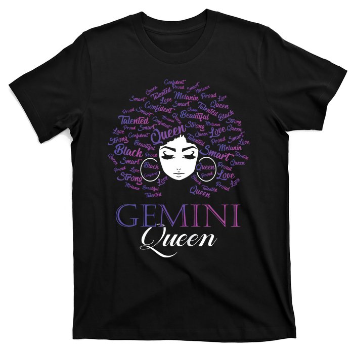 Womens Black Womens Afro Hair Gemini Queen Birthday Gift T-Shirt