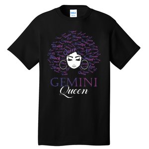 Womens Black Womens Afro Hair Gemini Queen Birthday Gift Tall T-Shirt