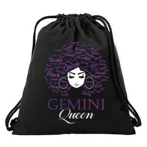 Womens Black Womens Afro Hair Gemini Queen Birthday Gift Drawstring Bag