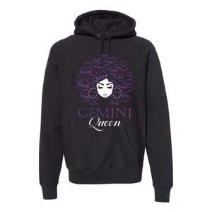 Womens Black Womens Afro Hair Gemini Queen Birthday Gift Premium Hoodie