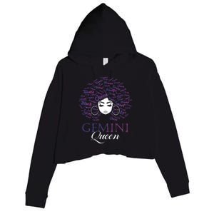 Womens Black Womens Afro Hair Gemini Queen Birthday Gift Crop Fleece Hoodie