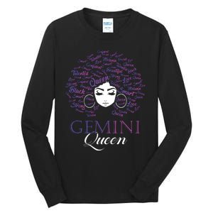 Womens Black Womens Afro Hair Gemini Queen Birthday Gift Tall Long Sleeve T-Shirt