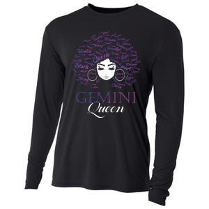 Womens Black Womens Afro Hair Gemini Queen Birthday Gift Cooling Performance Long Sleeve Crew