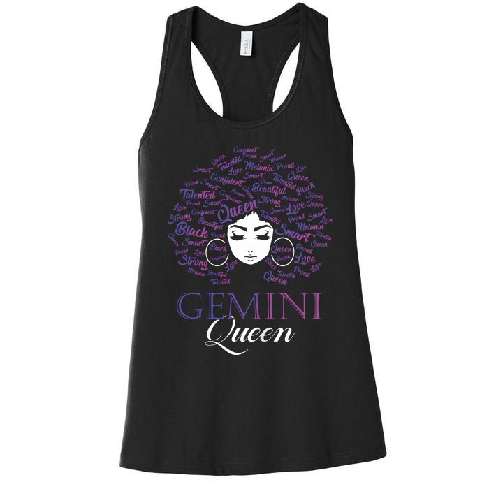 Womens Black Womens Afro Hair Gemini Queen Birthday Gift Women's Racerback Tank