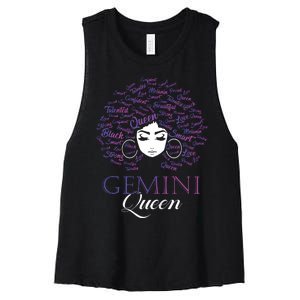 Womens Black Womens Afro Hair Gemini Queen Birthday Gift Women's Racerback Cropped Tank