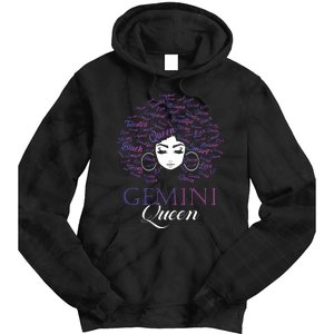 Womens Black Womens Afro Hair Gemini Queen Birthday Gift Tie Dye Hoodie