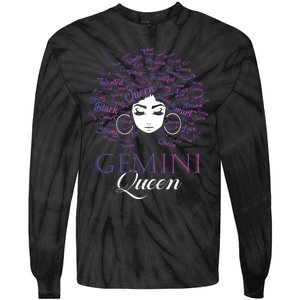 Womens Black Womens Afro Hair Gemini Queen Birthday Gift Tie-Dye Long Sleeve Shirt