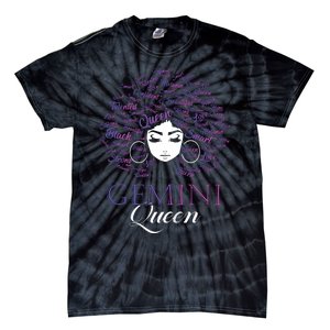 Womens Black Womens Afro Hair Gemini Queen Birthday Gift Tie-Dye T-Shirt