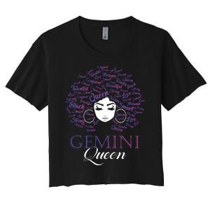 Womens Black Womens Afro Hair Gemini Queen Birthday Gift Women's Crop Top Tee