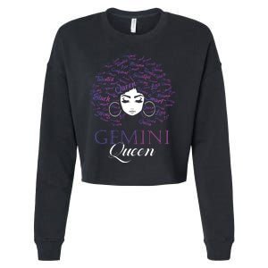 Womens Black Womens Afro Hair Gemini Queen Birthday Gift Cropped Pullover Crew