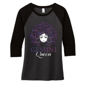 Womens Black Womens Afro Hair Gemini Queen Birthday Gift Women's Tri-Blend 3/4-Sleeve Raglan Shirt