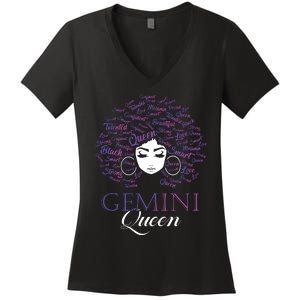 Womens Black Womens Afro Hair Gemini Queen Birthday Gift Women's V-Neck T-Shirt