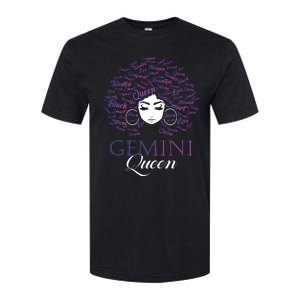 Womens Black Womens Afro Hair Gemini Queen Birthday Gift Softstyle CVC T-Shirt