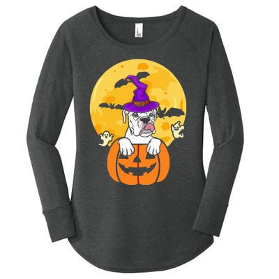 White Boxer Witch Dog Lover Halloween Costume Women's Perfect Tri Tunic Long Sleeve Shirt