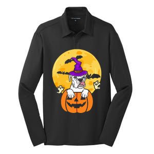 White Boxer Witch Dog Lover Halloween Costume Silk Touch Performance Long Sleeve Polo