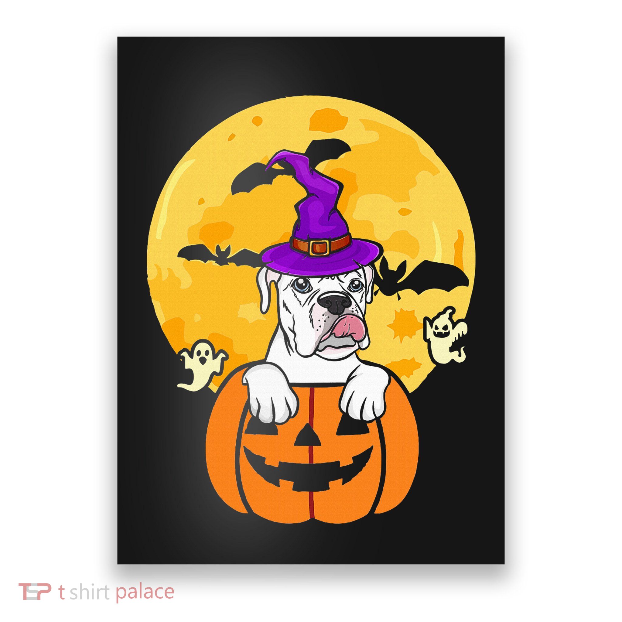 White Boxer Witch Dog Lover Halloween Costume Poster