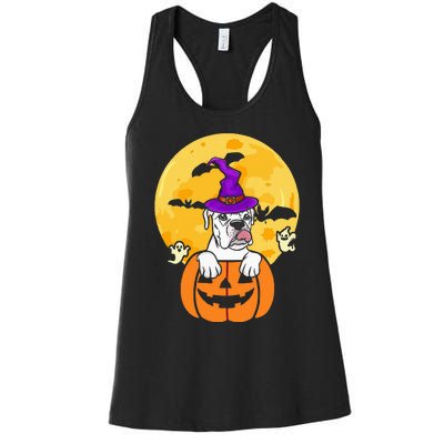 White Boxer Witch Dog Lover Halloween Costume Women's Racerback Tank