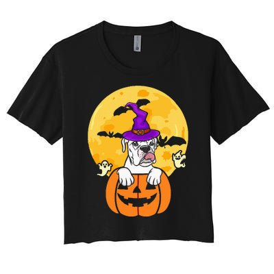 White Boxer Witch Dog Lover Halloween Costume Women's Crop Top Tee