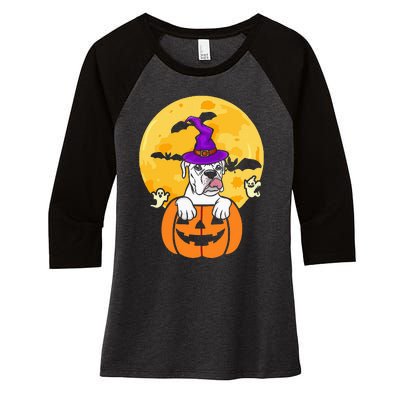 White Boxer Witch Dog Lover Halloween Costume Women's Tri-Blend 3/4-Sleeve Raglan Shirt