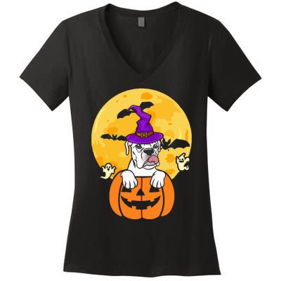 White Boxer Witch Dog Lover Halloween Costume Women's V-Neck T-Shirt