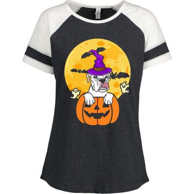 White Boxer Witch Dog Lover Halloween Costume Enza Ladies Jersey Colorblock Tee