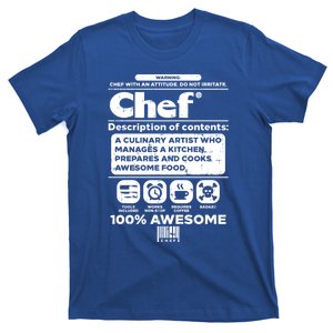 Warning Chef 100% Awesome Culinary Artist Gift T-Shirt