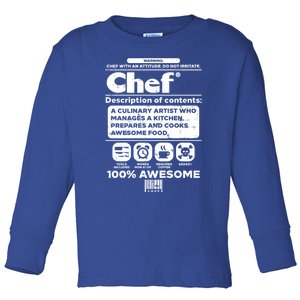 Warning Chef 100% Awesome Culinary Artist Gift Toddler Long Sleeve Shirt