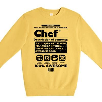 Warning Chef 100% Awesome Culinary Artist Gift Funny Gift Premium Crewneck Sweatshirt