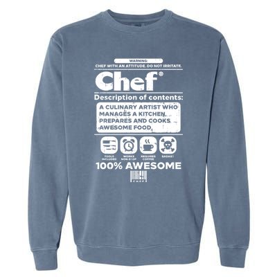 Warning Chef 100% Awesome Culinary Artist Gift Funny Gift Garment-Dyed Sweatshirt