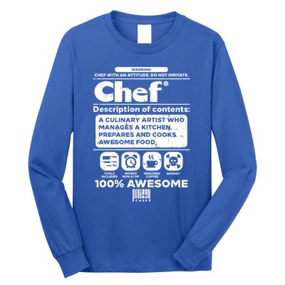 Warning Chef 100% Awesome Culinary Artist Gift Funny Gift Long Sleeve Shirt