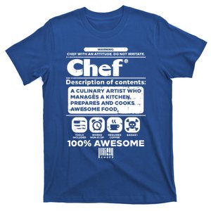 Warning Chef 100% Awesome Culinary Artist Gift Funny Gift T-Shirt