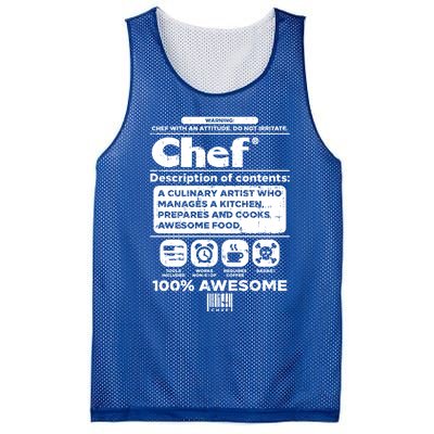 Warning Chef 100% Awesome Culinary Artist Gift Funny Gift Mesh Reversible Basketball Jersey Tank